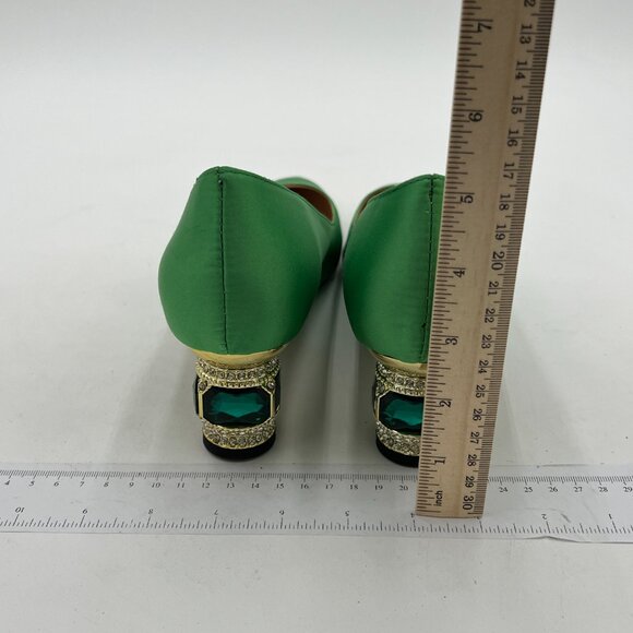 FSJ Green Bridal Pointed Toe Block Low Heel Crystal Pumps Slip on Wedding Shoes - Picture 5 of 8